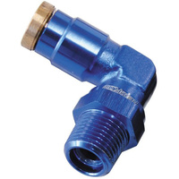 Aeroflow 1/8'' NPT 90 DEGREE TO 3/16'' 120 SERIES NYLON BLUE FITTING