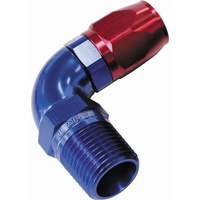 Aeroflow 550 Series Full Flow Hose End 1/4" NPT Male to -08AN Hose 90-Degree Blue/Red AF529-08-04