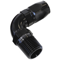 Aeroflow 550 Series Full Flow Hose End 1/2" NPT Male to -08AN Hose 90-Degree Black AF529-08-08BLK