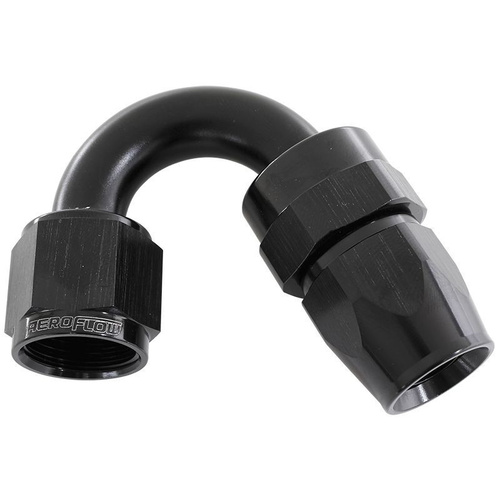 Aeroflow ALLOY 150 DEG HOSE END -10AN BLACK FULL SWIVEL SUIT TEFLON