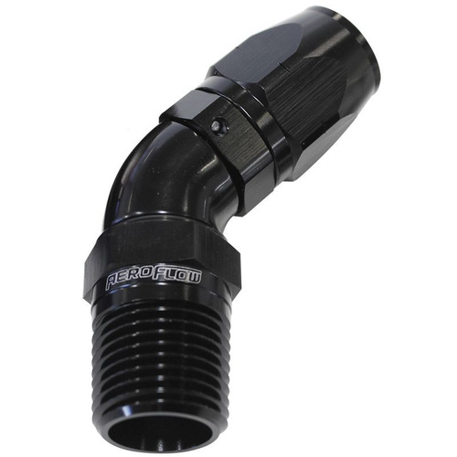 Aeroflow 550 Series Full Flow Hose End 1/2" NPT Male to -08AN Hose 45-Degree Black AF528-08-08BLK