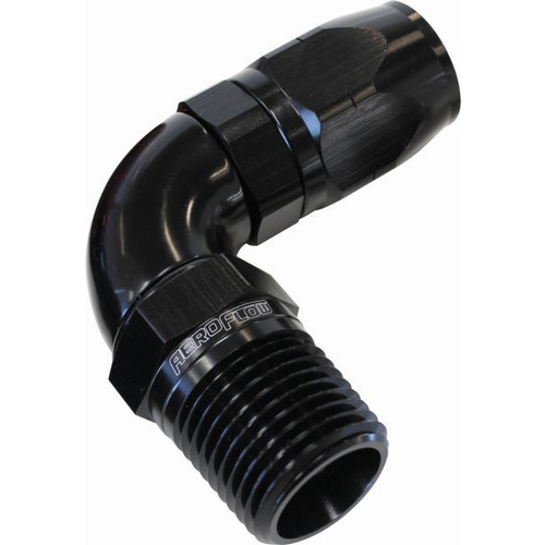 Aeroflow 550 Series Full Flow Hose End 1/4" NPT Male to -08AN Hose 90-Degree Black AF529-08-04BLK