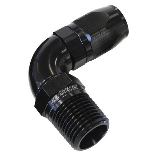 Aeroflow 550 Series Full Flow Hose End 1/2" NPT Male to -08AN Hose 90-Degree Black AF529-08-08BLK