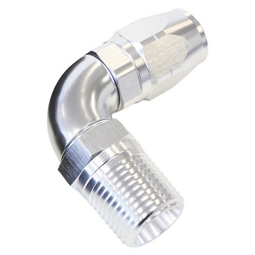 Aeroflow 550 Series Full Flow Hose End 1/2" NPT Male to -08AN Hose 90-Degree Silver AF529-08-08S