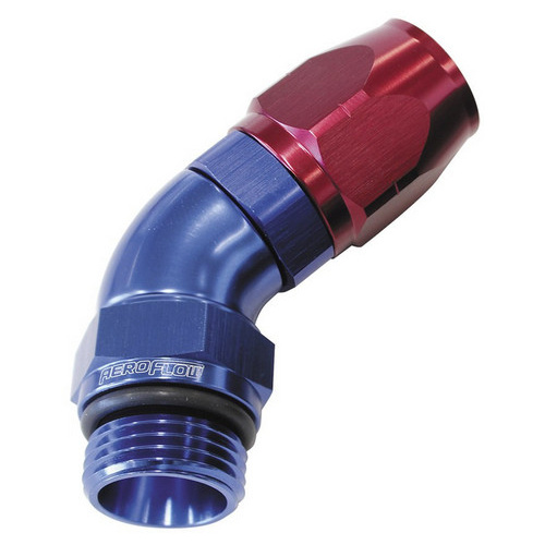 Aeroflow 550 Series Full Flow Hose End -04ORB Male to -06AN Hose 45-Degree Blue/Red AF544-06-04