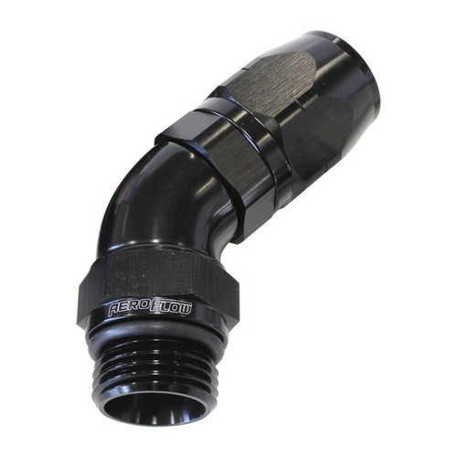 Aeroflow 550 Series Full Flow Hose End -10ORB Male to -12AN Hose 45-Degree Black AF544-12-10BLK