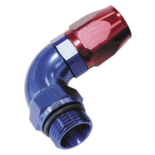 Aeroflow 550 Series Full Flow Hose End -06ORB Male to -08AN Hose 90-Degree Blue/Red AF549-08-06