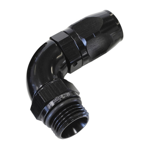 Aeroflow MALE HOSE END -16ORB to-16HOSEFULL FLOW BILLET 90 DEG BLACK