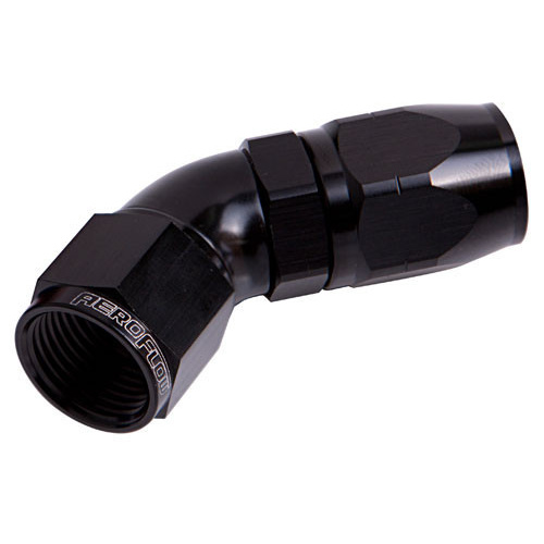 Aeroflow 550 Series Cutter Full Flow Hose End -20AN Female to -20AN Hose 45-Degree Black AF552-20BLK