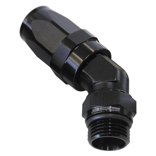 Aeroflow 45 Deg -10 Hose to Male -12 Thread Black